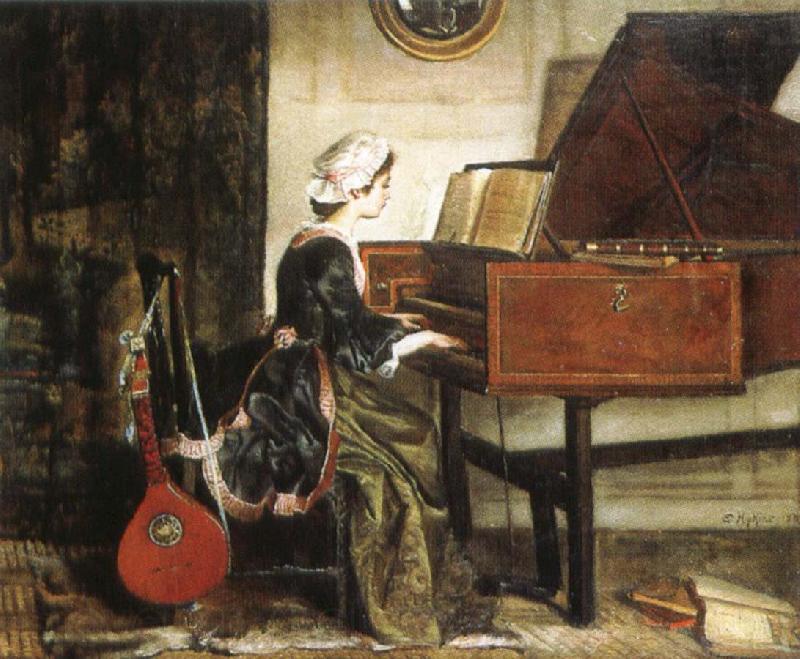charles burney the harpsichordist Norge oil painting art